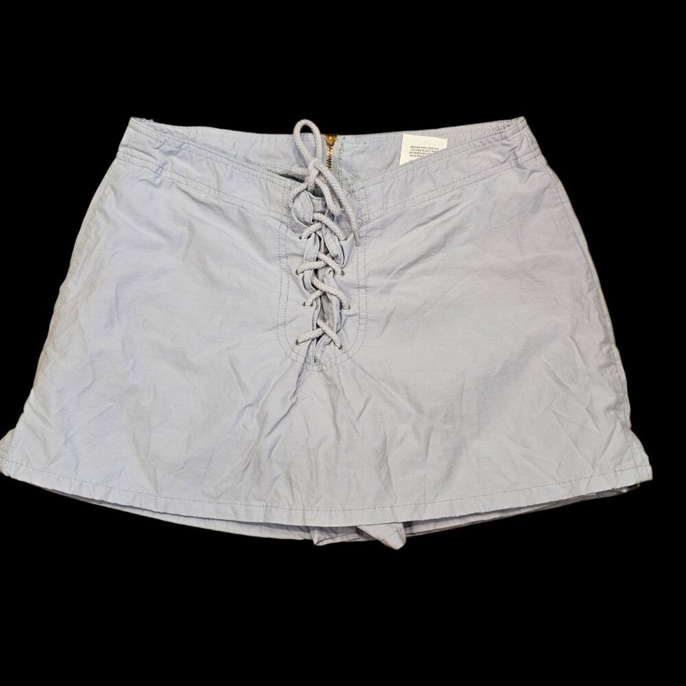 Y2K Mini Skirt Skorts Jrs Sz‎ 9/10 Light Gray Laceup Coquette